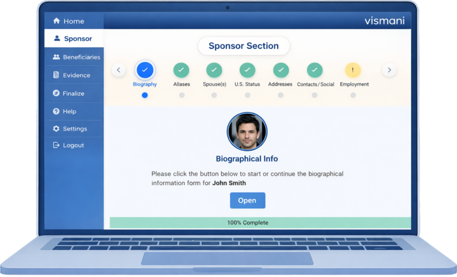 vismani app on laptop showing immigration guidebook